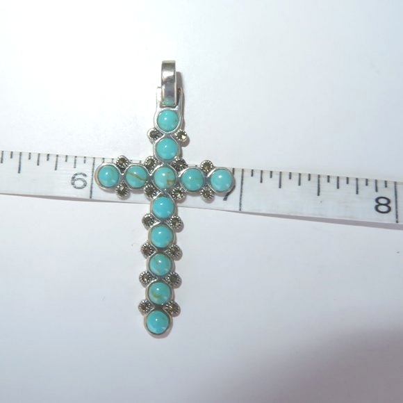 Large Sterling Silver Turquoise Marcasite Pendant - Picture 8 of 13